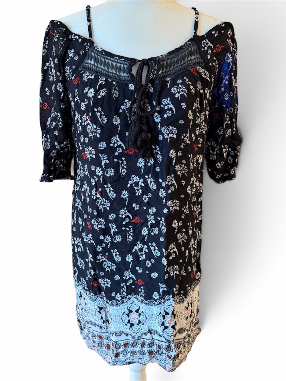 Women's Tamara Black Floral Off-Shoulder Tie-Neck Top